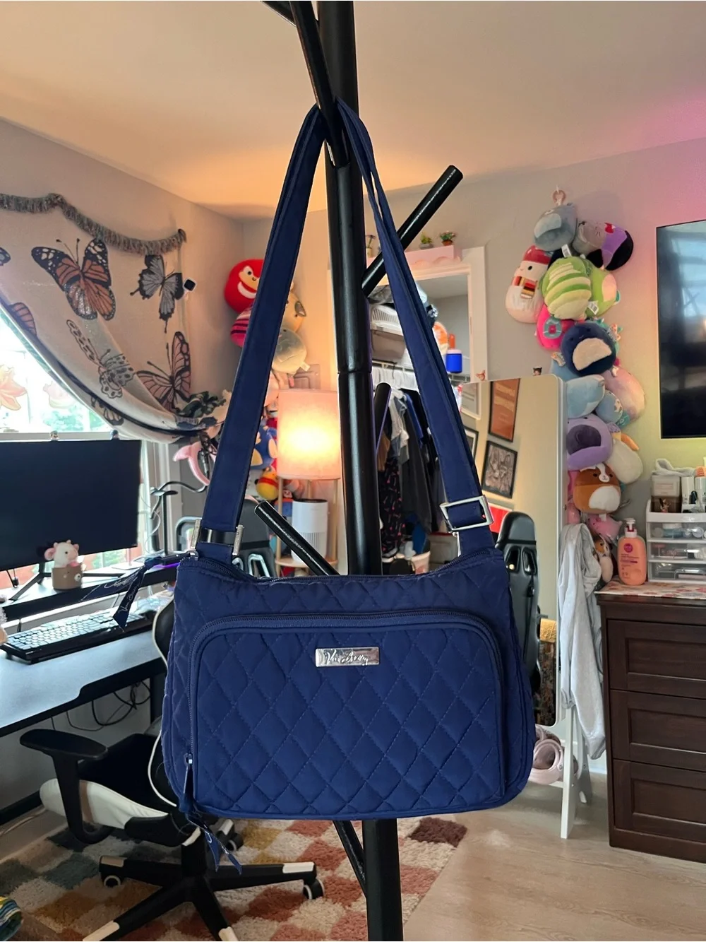 Vera Bradley Navy Blue Quilted Shoulder Bag Preppy Everyday Purse